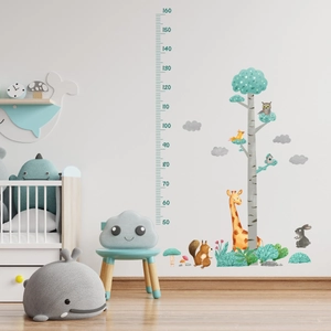 Detail of forest animal height chart with scale from 50 to 160 cm for kids room