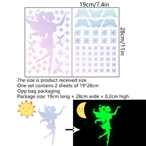 Luminous fairy and butterfly wall stickers set with stars for bedroom wall decor