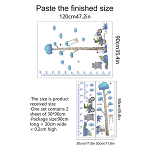 Detail of forest animal height chart wall sticker showing product dimensions and scale
