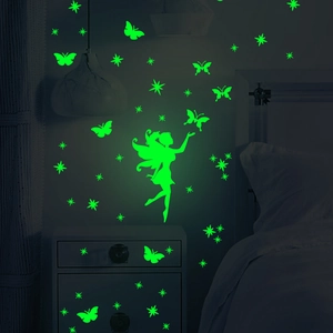 Glow in the dark fairy with stars and butterflies wall stickers for bedroom decor