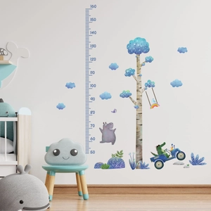 Detailed growth chart wall sticker featuring a cartoon hippo, crocodile, and forest tree