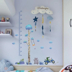 Detailed growth chart wall decal with forest animals and 50-160cm scale