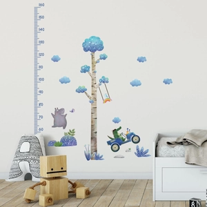 Cartoon animal growth chart wall sticker for kids room decoration with height scale