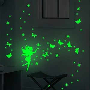 Luminous wall stickers set featuring fairy, stars and butterflies glowing in the dark
