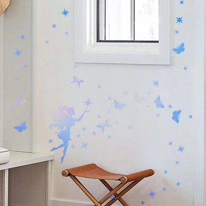 Luminous fairy wall sticker with stars and butterflies in blue and purple gradient