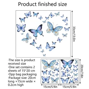 Size chart showing dimensions of the luminous butterfly wall stickers set in OPP packaging
