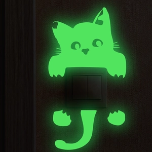 Luminous Cartoon Cat Switch Sticker Glow In The Dark PVC Wall Decal For Bedroom Living Room Home Decoration Night Light Guide