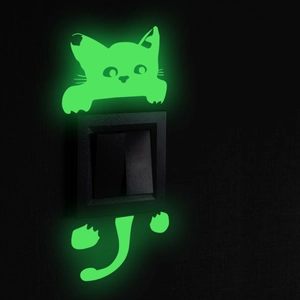 Glow-in-the-dark cat wall sticker for light switch decor with luminous green finish
