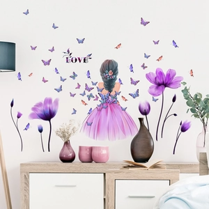 Selbstklebende Wandtattoos mit lila Tulpen und Schmetterlingen für Mädchen Kinderzimmer