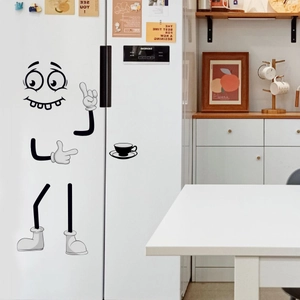 Funny black and white cartoon character wall sticker for kitchen fridge decoration