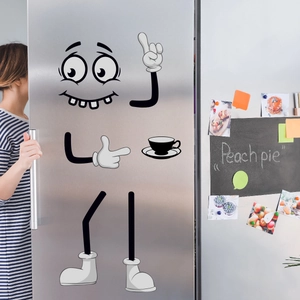 Cartoon Character Wall Sticker PVC DIY Removable Refrigerator Decal Funny Eyes Coffee Cup Kitchen Home Decor