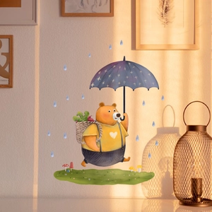 Adesivo murale orso con ombrello per cameretta bambini e decorazione creativa pareti
