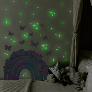 Luminous rainbow and butterfly wall decals set for kids' bedroom ceiling glow decor