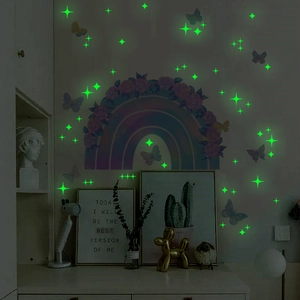 Luminous rainbow, stars and butterflies wall stickers glowing in the dark for kids room
