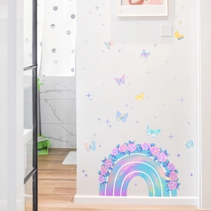 Luminous Rainbow Rose Butterfly Wall Stickers Glow In The Dark Stars Floral Decals For Kids Bedroom Nursery Home Decor