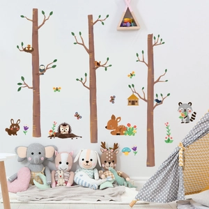 Forest animals and trees wall decals set for kids room with owl deer and rabbit stickers