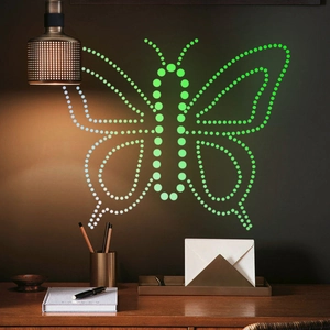 Luminous dot heart butterfly wall stickers with glowing cool blue green gradient light