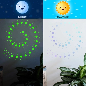 Luminous glowing dots wall stickers in spiral pattern with day and night comparison