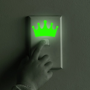 Glow in the dark crown wall sticker for light switches in luminous green material