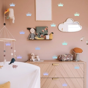 Luminous crown wall stickers in pastel blue and mint green for nursery decoration