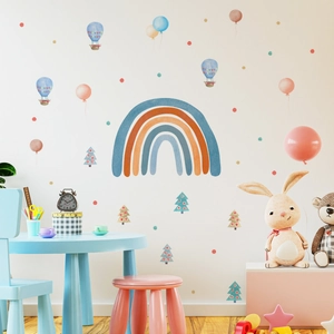 Cartoon Rainbow Wall Stickers PVC Self Adhesive Hot Air Balloon Decor For Kids Room Nursery Morandi Style Cute Wallpaper