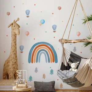 Rainbow and hot air balloon wall stickers set for children room nursery decor