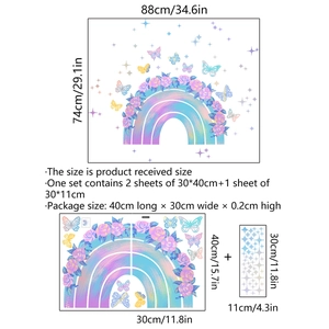 Rainbow butterfly rose wall stickers set for bedroom decoration measuring 88x74cm