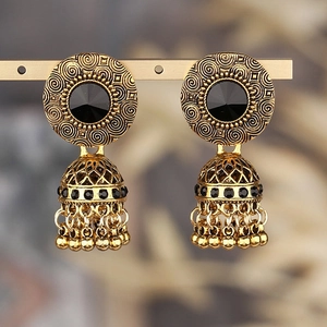Vintage Indische Jhumka Glocken Ohrringe Legierung Strass Hohl Quaste Ethnisch Boho Schmuck Für Damen