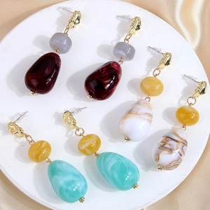 Irregular Geometric Alloy Resin Marble Texture Drop Earrings For Women Sweet Vintage Bohemian Long Dangle Accessories