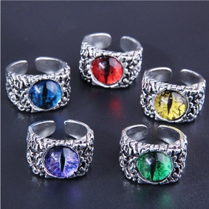 Vintage evil eye adjustable rings set in five colors with antique finish metal