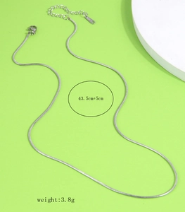 Silver snake chain necklace showing lobster clasp and 5cm adjustable extension chain