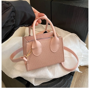 Women Mini Square Handbag PU Leather Woven Texture Chic Crossbody Bag With Top Handle And Gold Hardware For Daily Use