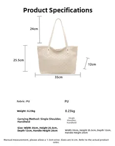 Detaillierte Größentabelle für minimalistische PU-Leder Einkaufstasche mit Abmessungen