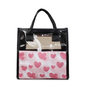 Borsa tote in PVC trasparente con motivi a cuori rosa e manici neri rinforzati