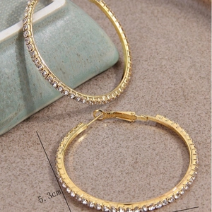 5.3cm gold-plated hoop earrings with sparkling rhinestones and minimalist circular design