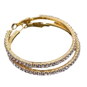 Pair of elegant 5cm gold hoop earrings with sparkling rhinestones and a secure clasp
