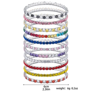 Set of 12 colorful zircon stretch tennis bracelets with 6cm diameter and 6g weight