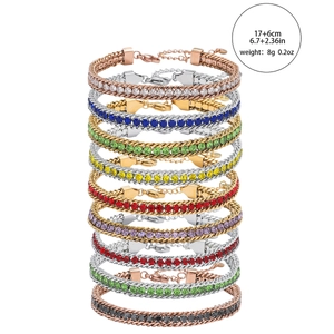 Adjustable zircon tennis bracelets in multi-color finishes with lobster clasp and chain