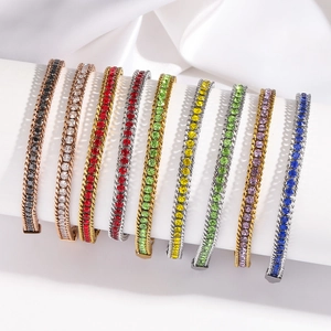 Adjustable tennis bracelets with colorful zircon stones in gold and silver finish