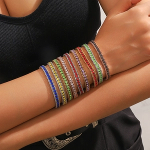 Set of 10 adjustable stainless steel tennis bracelets with colorful zircon stones on wrist