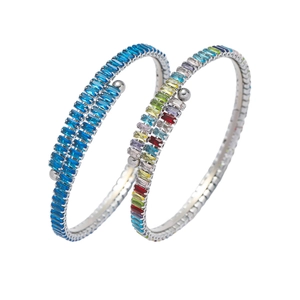 Stainless Steel Bangle For Women Colorful Blue Baguette Zircon Spiral Wrap Open Cuff Bracelet Fashion Jewelry Accessory