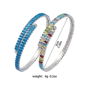 Titanium steel bangles with blue and rainbow cubic zirconia stones in silver finish