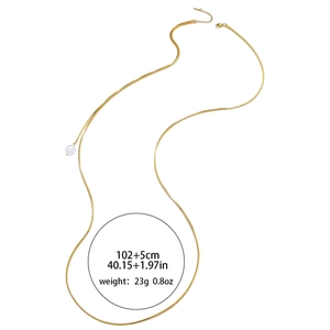 French style gold snake chain necklace with pearl pendant, 102cm length and 5cm extender