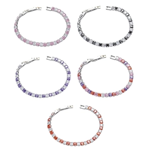 Bracelet Tennis En Zircon Carré Acier Inoxydable Bijoux De Mode Simples Pour Femmes Coupe Princesse Étincelant