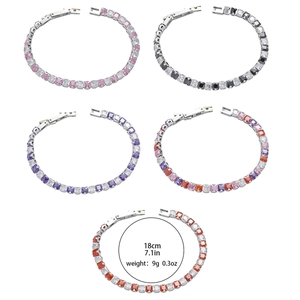 Bracelet tennis ajustable en acier inoxydable avec zircons carrés multicolores