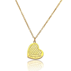 Heart Pendant Necklace Stainless Steel Honeycomb Texture Forever Engraved Gold Clavicle Chain Elegant Jewelry For Women
