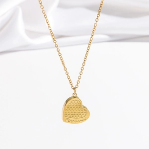 Elegant gold heart pendant necklace with honeycomb texture and Forever engraving