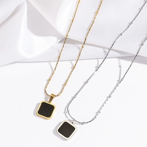 Minimalist geometric square black pendant necklaces in gold and silver steel finish