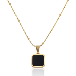 Square Pendant Necklace Stainless Steel Black Drip Oil Geometric Minimalist Satellite Chain For Women Jewelry Accessory