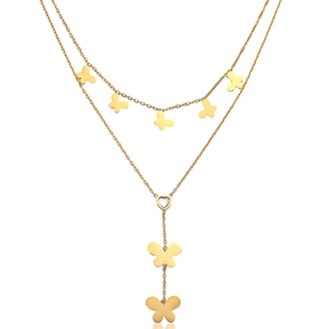 Collier Papillon Multirang Acier Inoxydable Pendentif Zircon Coeur Chaîne Plaquée Or Bijoux Pour Femmes